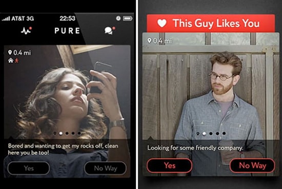 Скриншоты приложения для быстрого поиска секс-партнёра - Pure